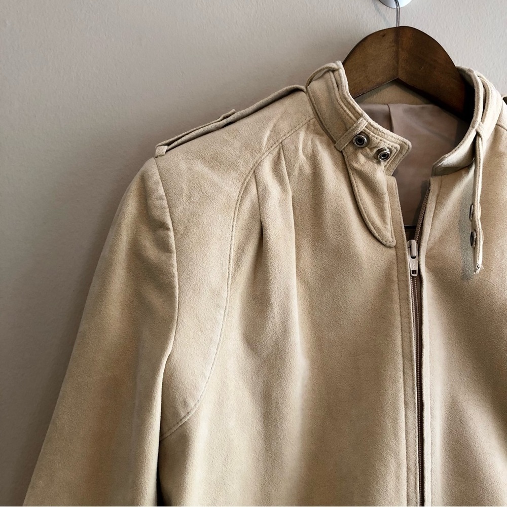 Vintage Olympic Faux Suede Bomber Jacket Tan Cream Size 6 - Picture 4 of 13